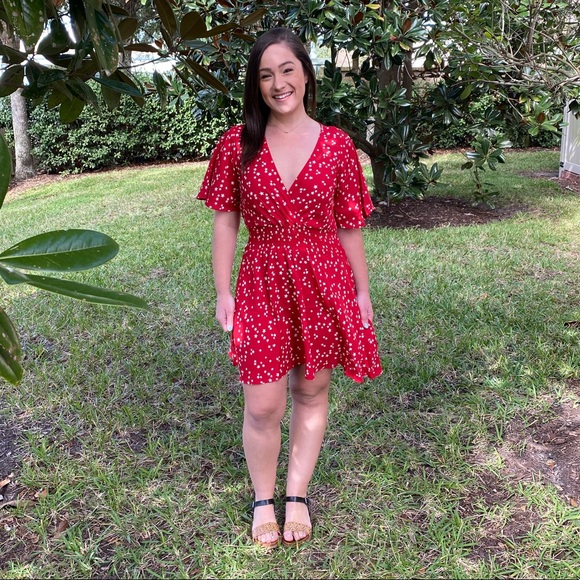 Red Flutter Sleeve Dress - Picture 2 of 5
